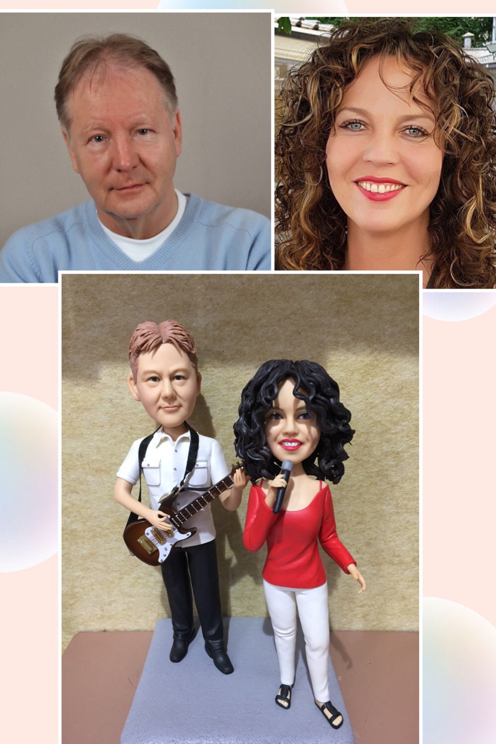 Wedding Cake topper couple bobblehead custom clay doll valentines gift made from photo bobble head bride and groom