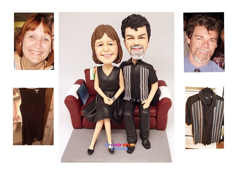 Handmade Custom bobblehead couple custom figurines anniversary custom gifts with a sofa