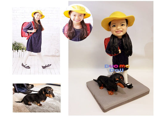 Handmade Custom bobblehead for girl with a dog kid birthday gift base on your picture and idea