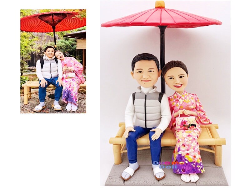 Handmade Custom bobblehead, Japanese couple custom figurines, Best anniversary gift, Kimono Couple Dolls