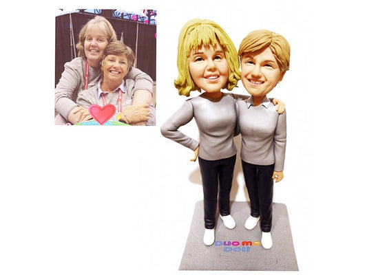 Custom  bobblehead female custom bobble head sisters custom figurines of two ladies retirement gift，gift for elders