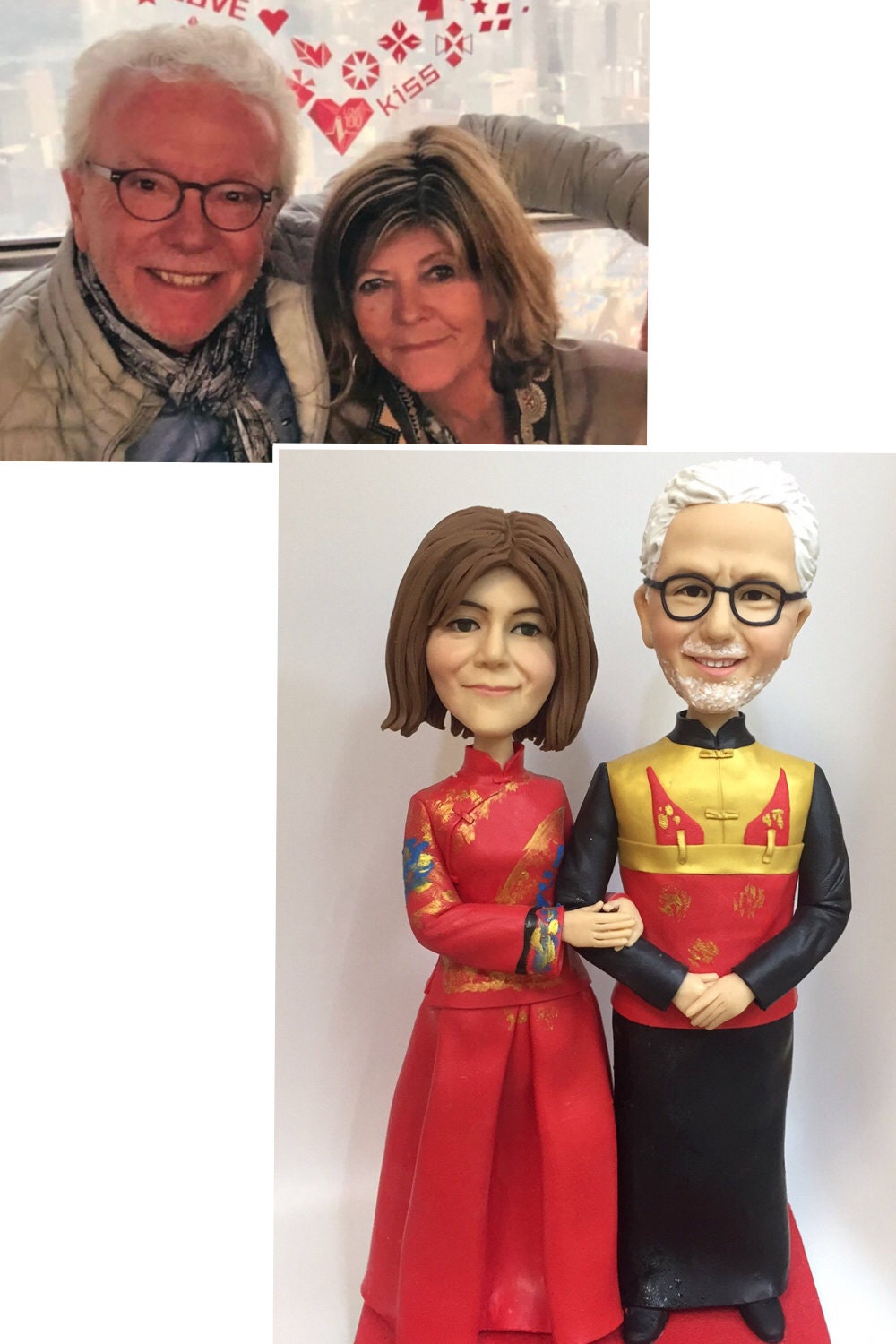 Wedding Cake topper couple bobblehead custom clay doll valentines gift made from photo bobble head bride and groom