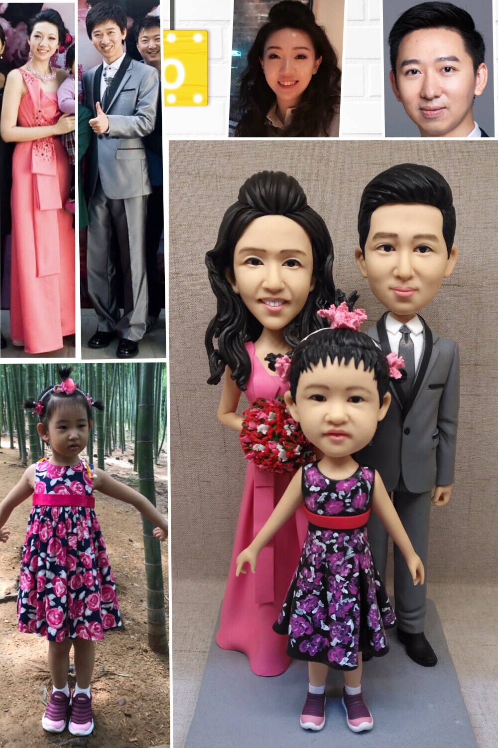 Custom bobblehead custom figurine 3D photo family bobblehead family figurines half-body figurine