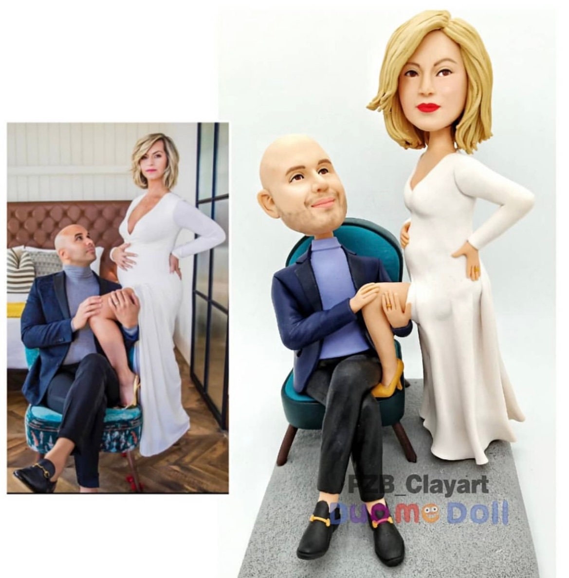 custom bobblehead clay figurine doll cake topper made from photo anniversary birthday gift