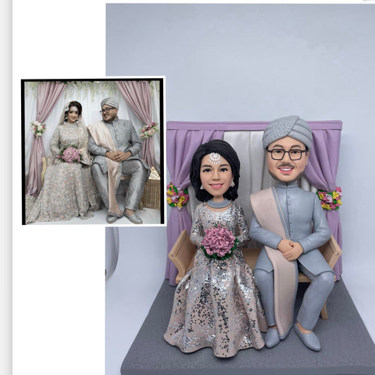 Wedding cake topper for anniversary gift, custom bobblehead couple doll for birthday gift, clay 3-D figurine