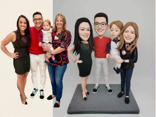 family portrait make into 3D figurine, family bobblehead figurine for four, Handmade anniversary birthday present, wedding cake topper